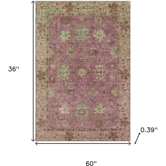 Pink And Beige Oriental Washable Area Rug With UV Protection Photo 9