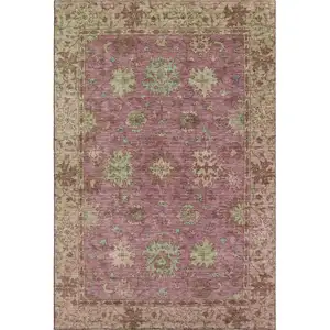 Photo of Pink And Beige Oriental Washable Area Rug With UV Protection