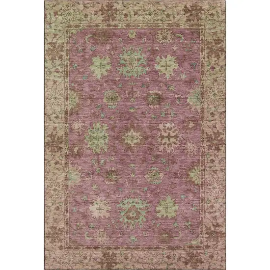 Pink And Beige Oriental Washable Area Rug With UV Protection Photo 1