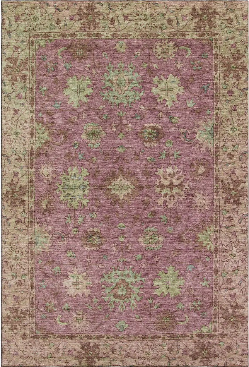 Pink And Beige Oriental Washable Area Rug With UV Protection Photo 1