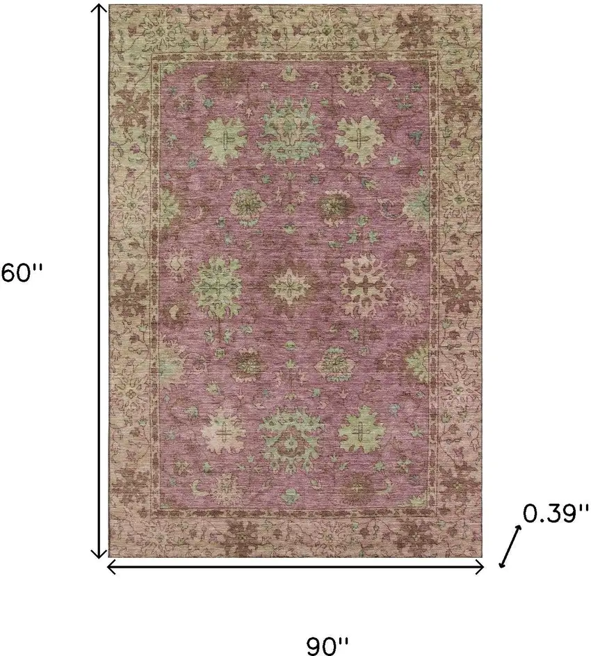 Pink And Beige Oriental Washable Area Rug With UV Protection Photo 8