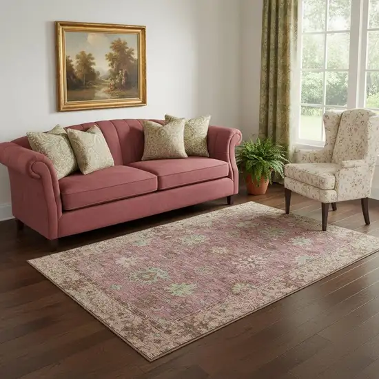 Pink And Beige Oriental Washable Area Rug With UV Protection Photo 2