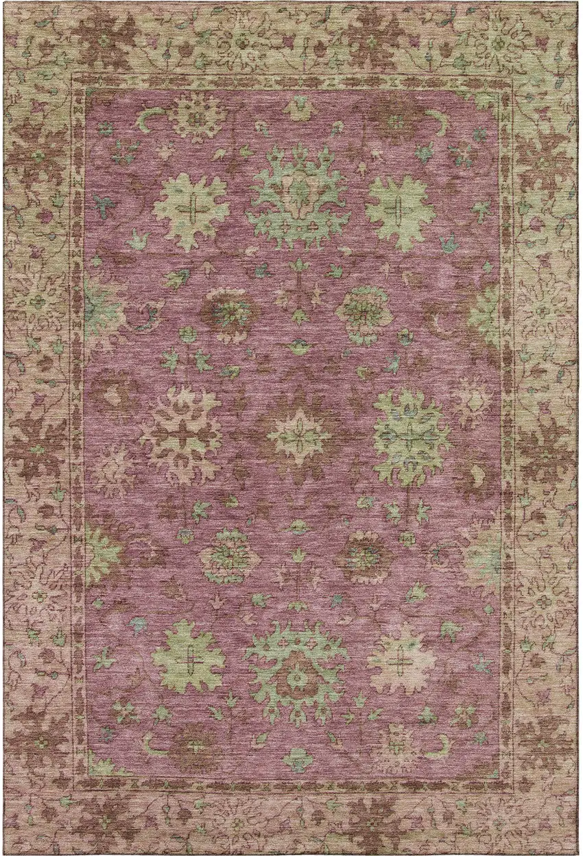 Pink And Beige Oriental Washable Area Rug With UV Protection Photo 3