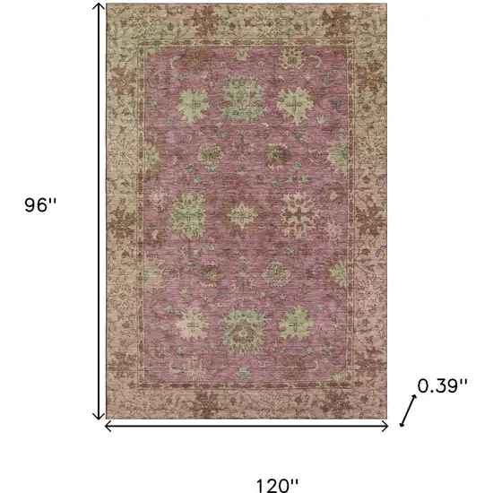 Pink And Beige Oriental Washable Area Rug With UV Protection Photo 9