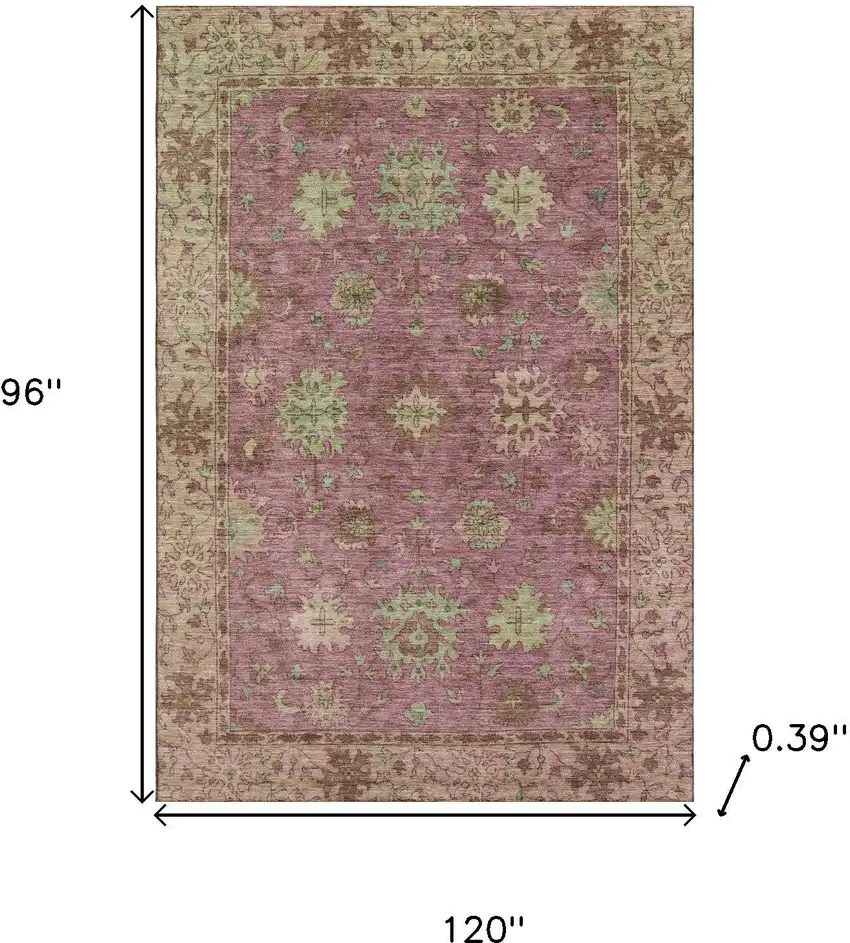 Pink And Beige Oriental Washable Area Rug With UV Protection Photo 9