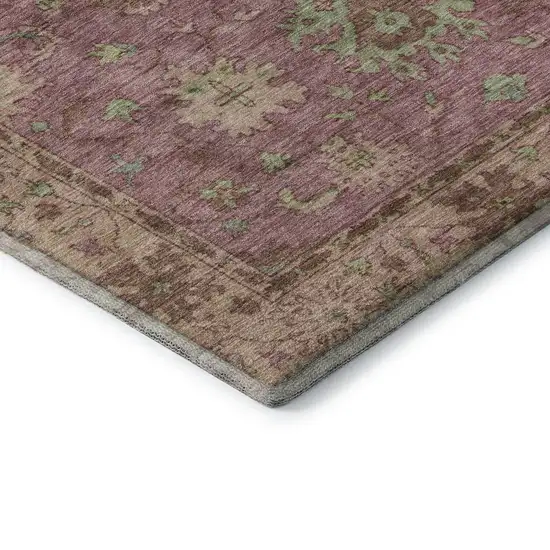 Pink And Beige Oriental Washable Area Rug With UV Protection Photo 7