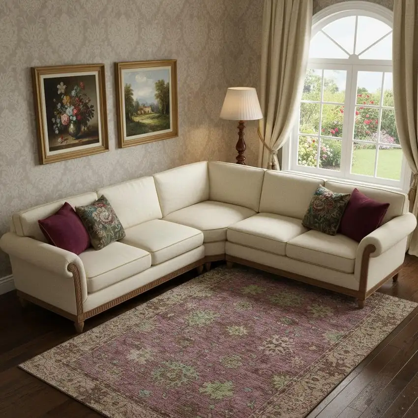 Pink And Beige Oriental Washable Area Rug With UV Protection Photo 2