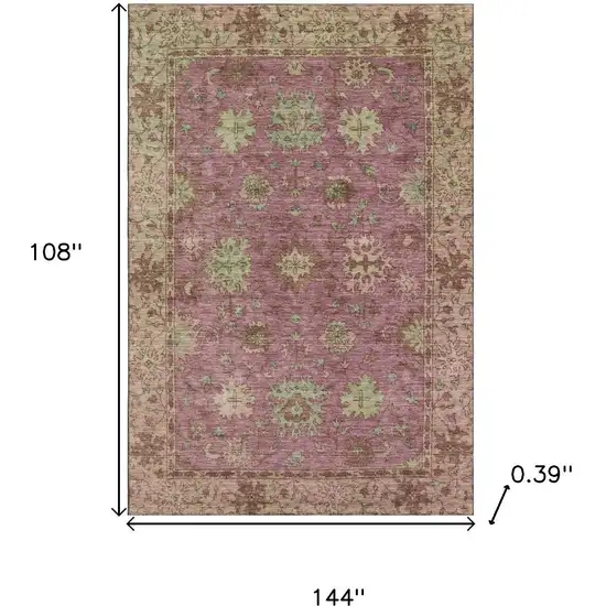 Pink And Beige Oriental Washable Area Rug With UV Protection Photo 9