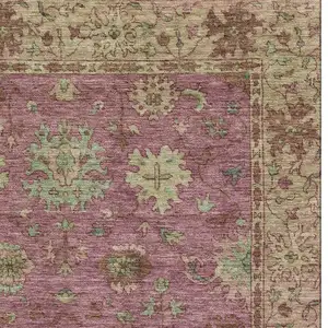 Photo of Pink And Beige Oriental Washable Area Rug With UV Protection