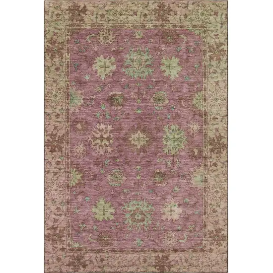 Pink And Beige Oriental Washable Area Rug With UV Protection Photo 4