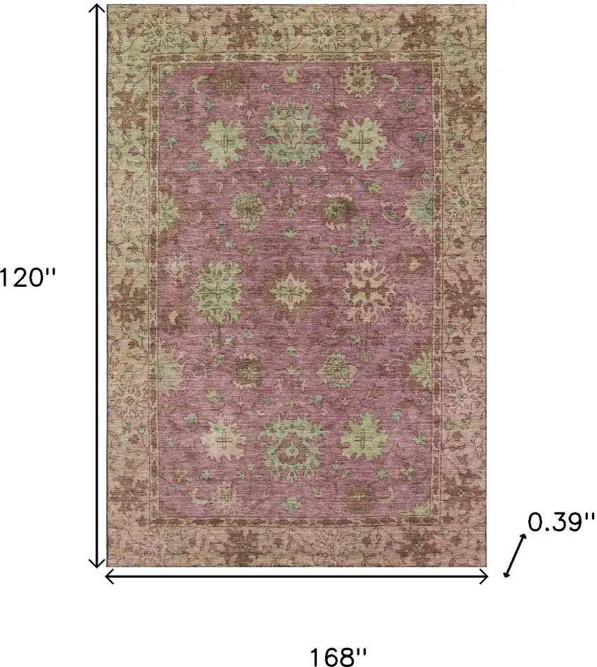Pink And Beige Oriental Washable Area Rug With UV Protection Photo 9