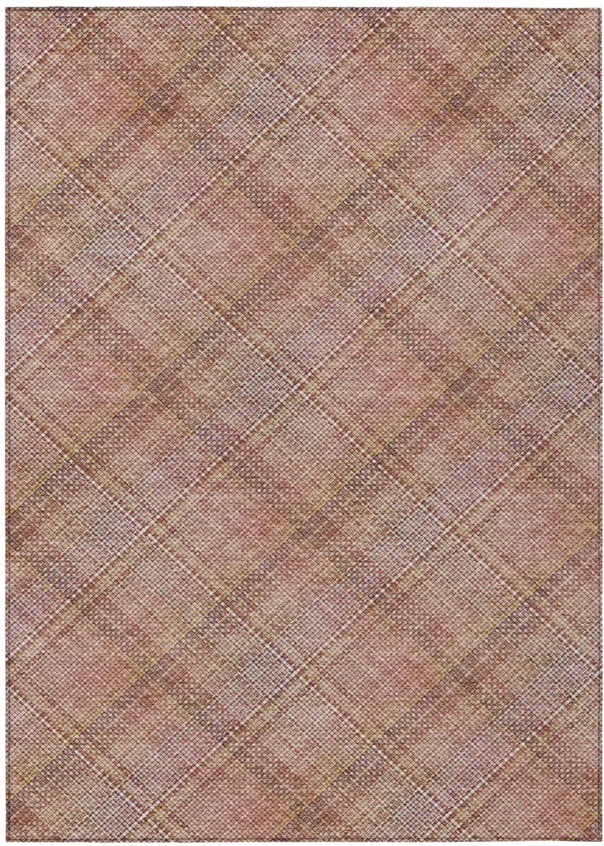 Pink And Beige Plaid Washable Indoor Outdoor Area Rug Photo 3