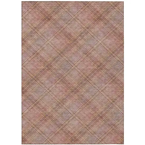 Pink And Beige Plaid Washable Indoor Outdoor Area Rug Photo 3
