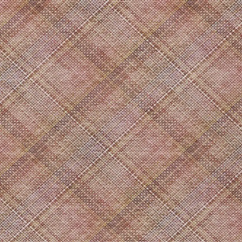 Pink And Beige Plaid Washable Indoor Outdoor Area Rug Photo 4