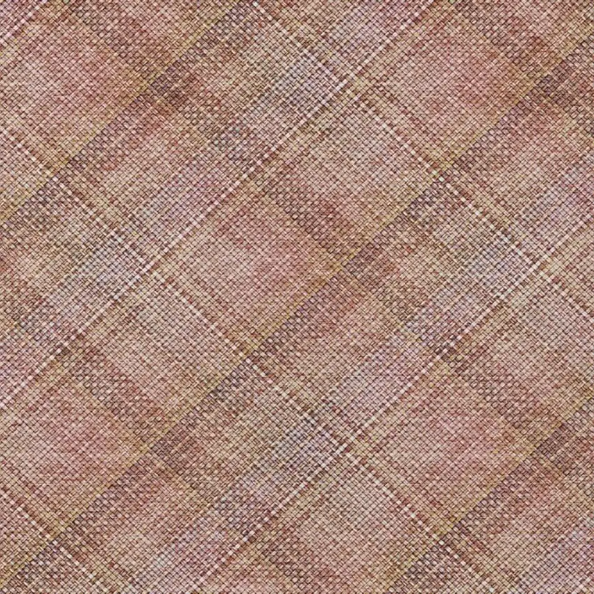 Pink And Beige Plaid Washable Indoor Outdoor Area Rug Photo 5