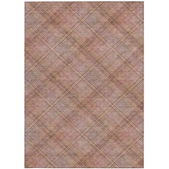 Pink And Beige Plaid Washable Indoor Outdoor Area Rug Photo 1