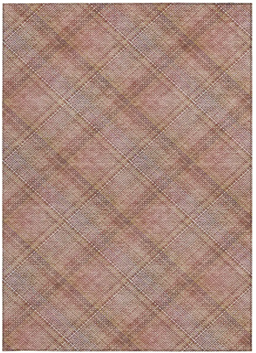 Pink And Beige Plaid Washable Indoor Outdoor Area Rug Photo 1