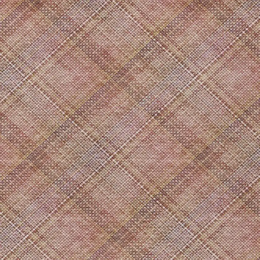 Pink And Beige Plaid Washable Indoor Outdoor Area Rug Photo 7