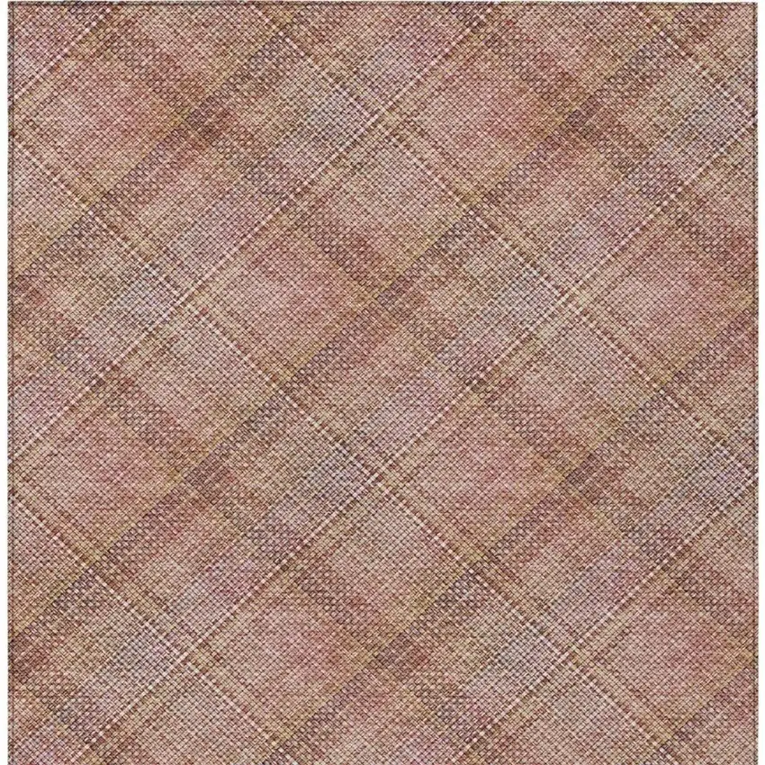 Pink And Beige Plaid Washable Indoor Outdoor Area Rug Photo 8
