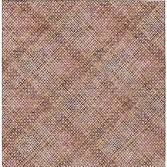 Pink And Beige Plaid Washable Indoor Outdoor Area Rug Photo 6