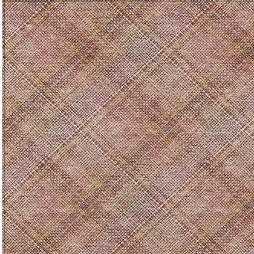 Pink And Beige Plaid Washable Indoor Outdoor Area Rug Photo 2