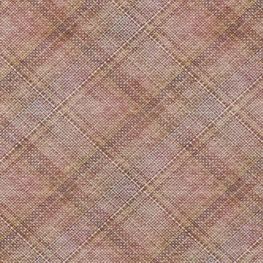 Pink And Beige Plaid Washable Indoor Outdoor Area Rug Photo 9