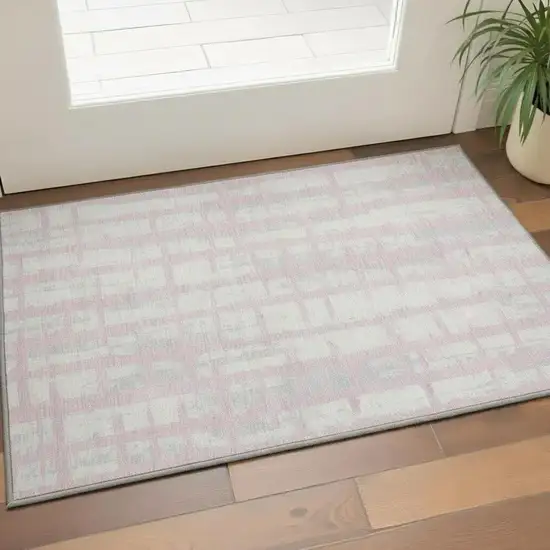 Pink And Beige Striped Washable Area Rug With UV Protection Photo 2