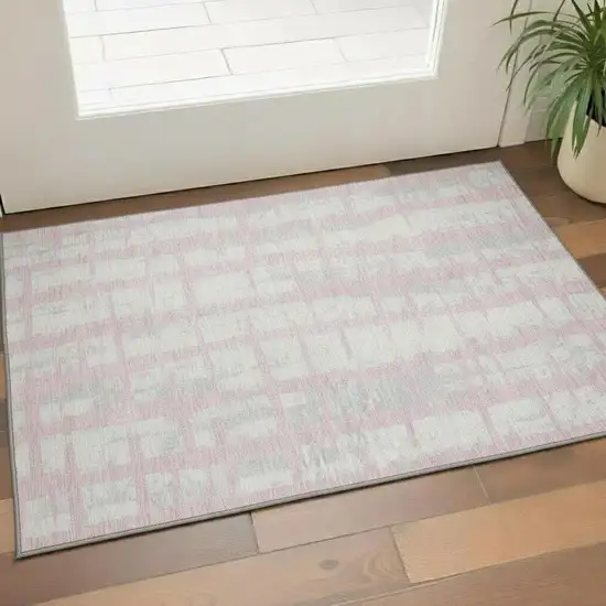 Pink And Beige Striped Washable Area Rug With UV Protection Photo 1