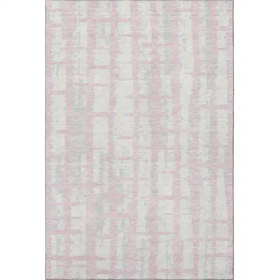 Pink And Beige Striped Washable Area Rug With UV Protection Photo 4