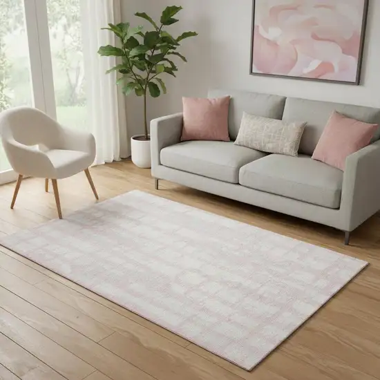 Pink And Beige Striped Washable Area Rug With UV Protection Photo 1