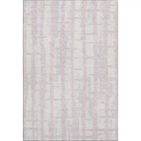 Pink And Beige Striped Washable Area Rug With UV Protection Photo 1