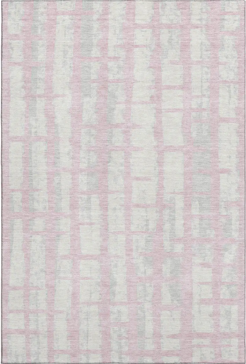 Pink And Beige Striped Washable Area Rug With UV Protection Photo 1