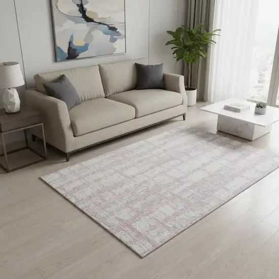 Pink And Beige Striped Washable Area Rug With UV Protection Photo 2