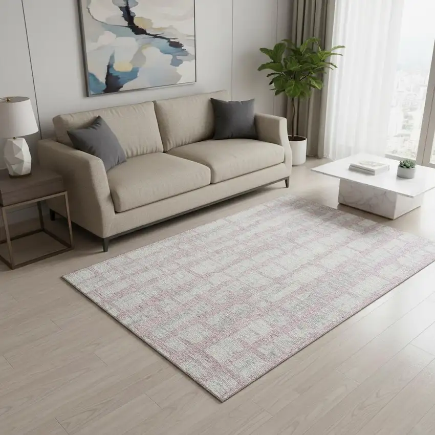 Pink And Beige Striped Washable Area Rug With UV Protection Photo 2