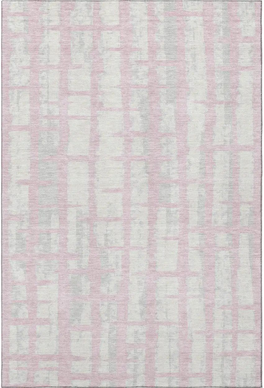 Pink And Beige Striped Washable Area Rug With UV Protection Photo 4
