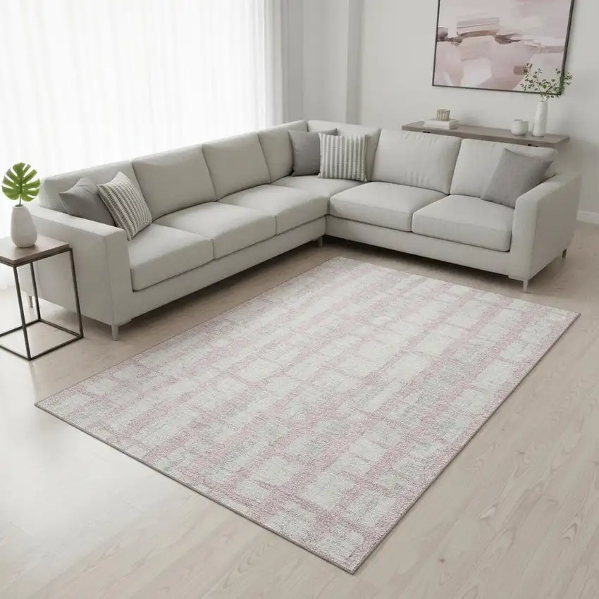 Pink And Beige Striped Washable Area Rug With UV Protection Photo 2