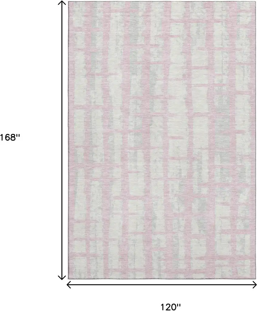 Pink And Beige Striped Washable Area Rug With UV Protection Photo 9