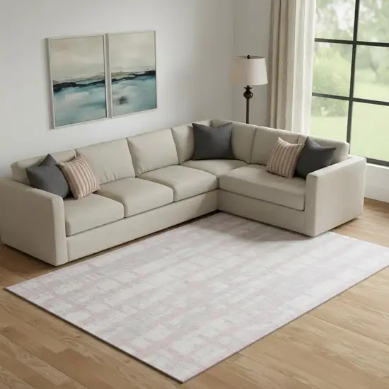 Pink And Beige Striped Washable Area Rug With UV Protection Photo 1