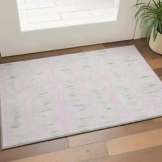 Pink And Beige Striped Washable Area Rug With UV Protection Photo 2