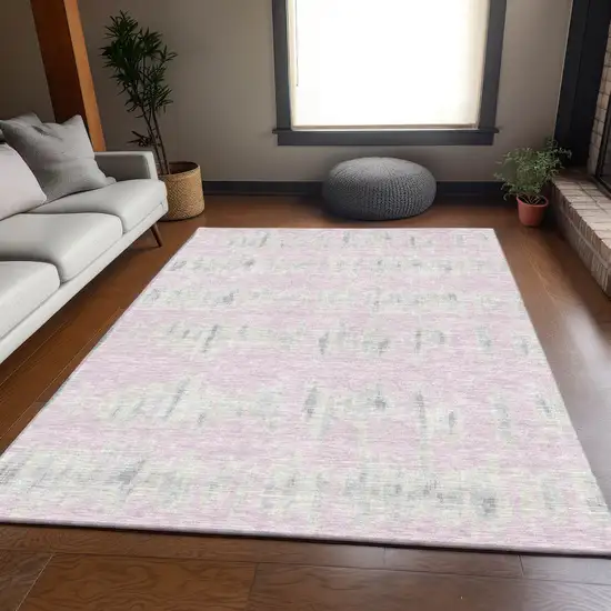 Pink And Beige Striped Washable Area Rug With UV Protection Photo 6