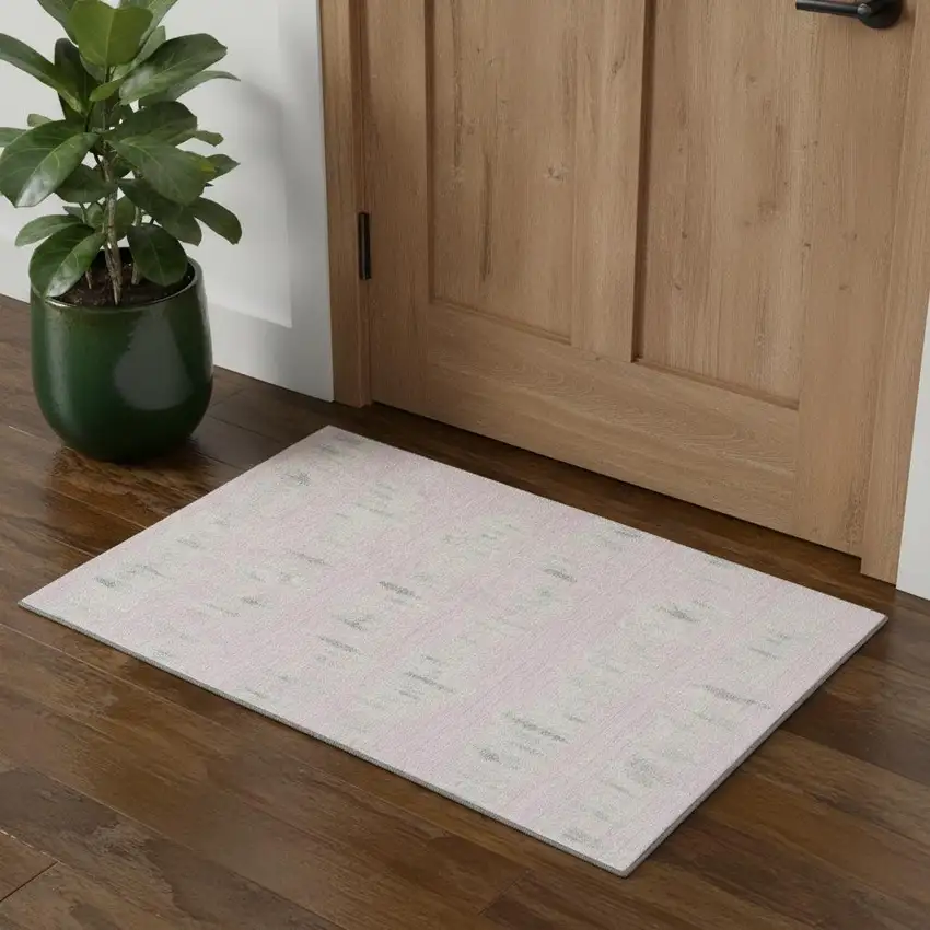 Pink And Beige Striped Washable Area Rug With UV Protection Photo 1