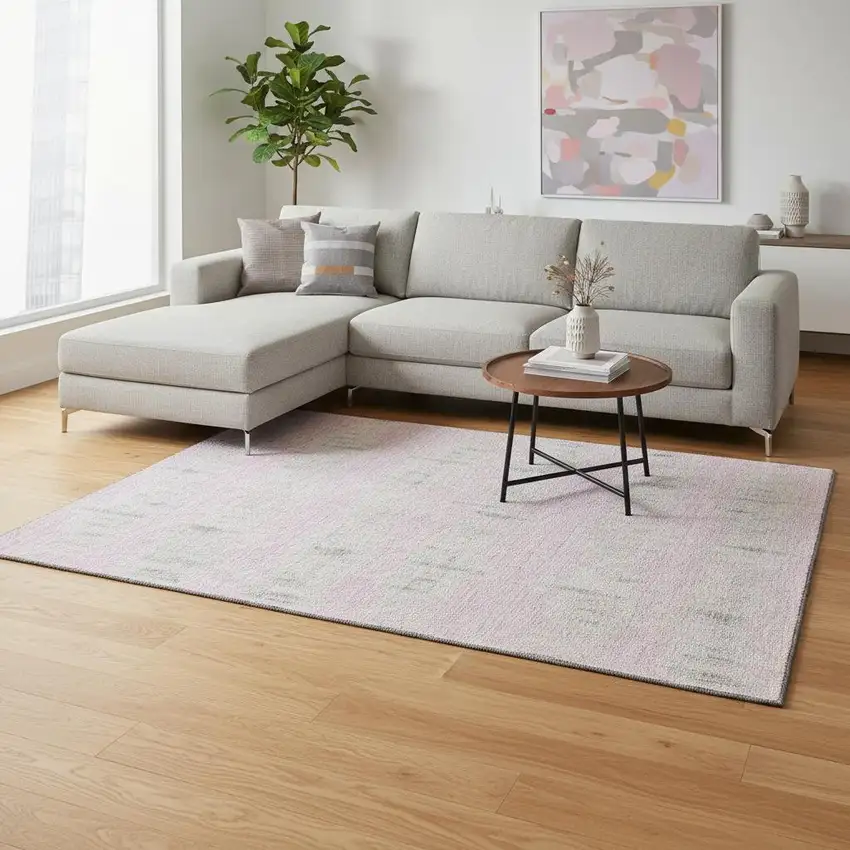 Pink And Beige Striped Washable Area Rug With UV Protection Photo 2