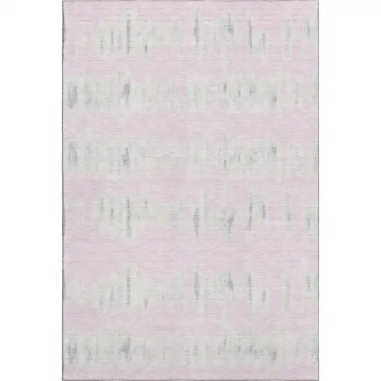 Pink And Beige Striped Washable Area Rug With UV Protection Photo 1