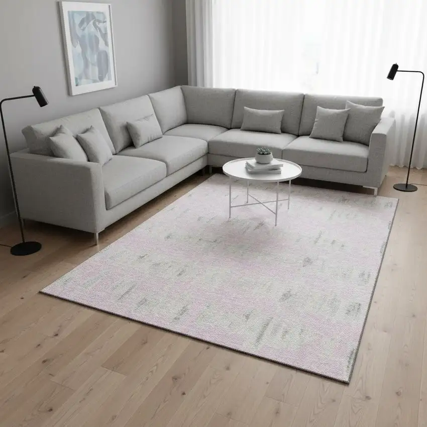 Pink And Beige Striped Washable Area Rug With UV Protection Photo 2