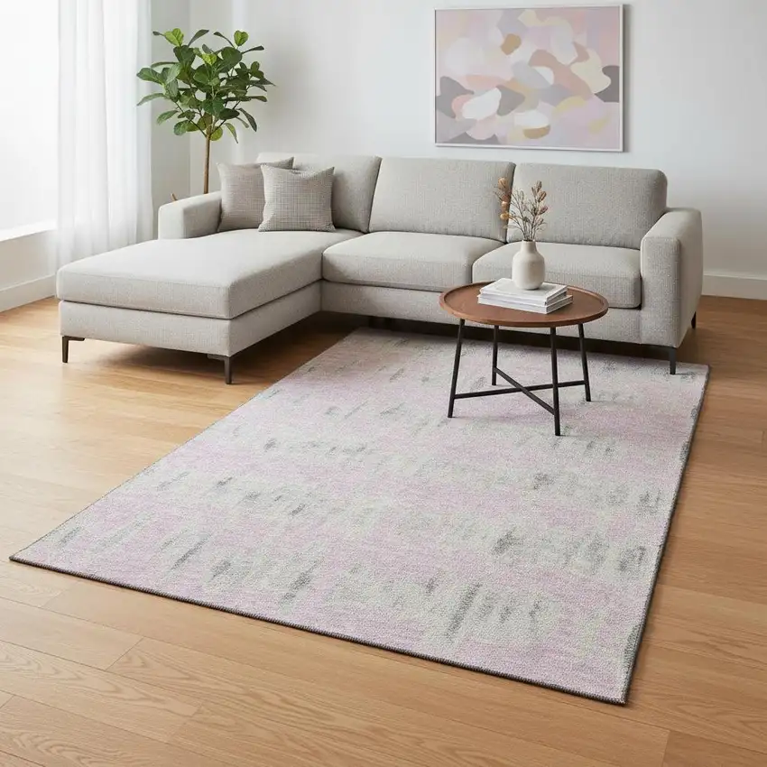 Pink And Beige Striped Washable Area Rug With UV Protection Photo 2