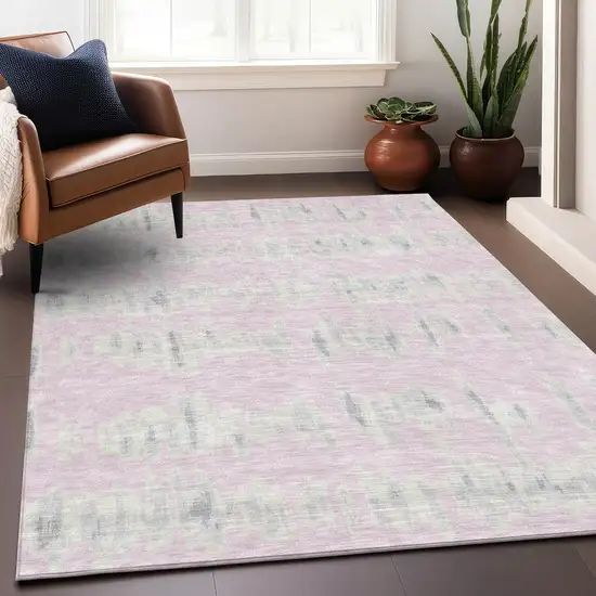 Pink And Beige Striped Washable Area Rug With UV Protection Photo 5