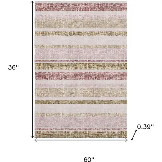 Pink And Beige Striped Washable Area Rug With UV Protection Photo 9