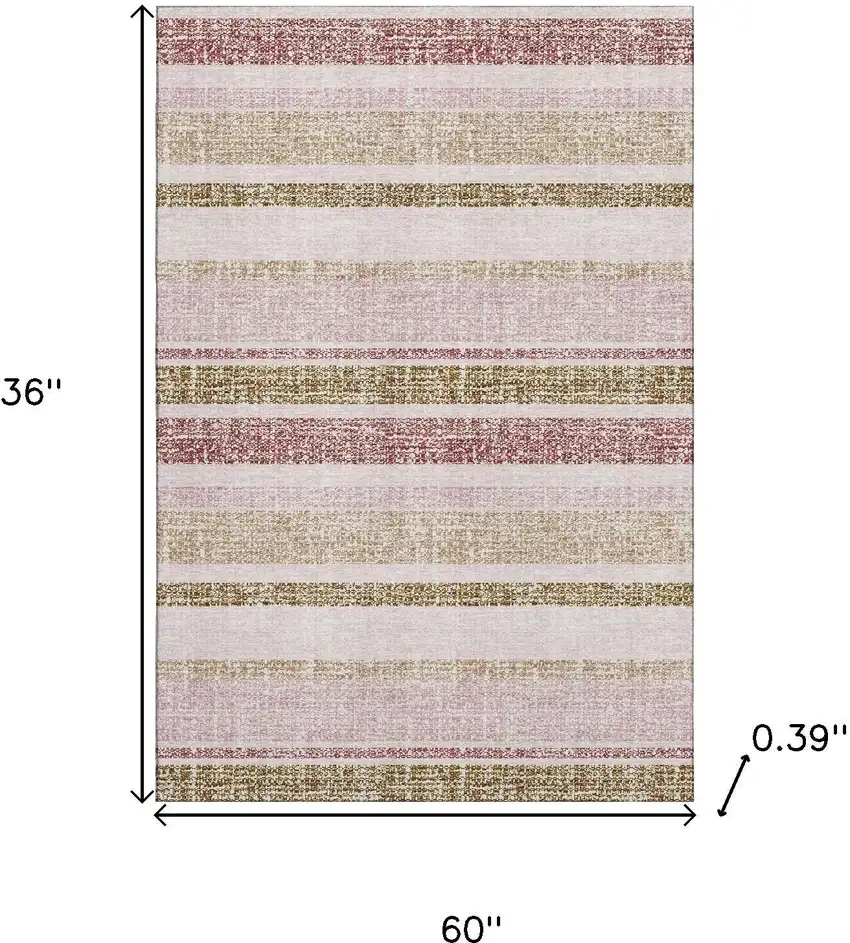 Pink And Beige Striped Washable Area Rug With UV Protection Photo 9
