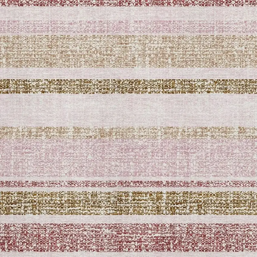 Pink And Beige Striped Washable Area Rug With UV Protection Photo 3