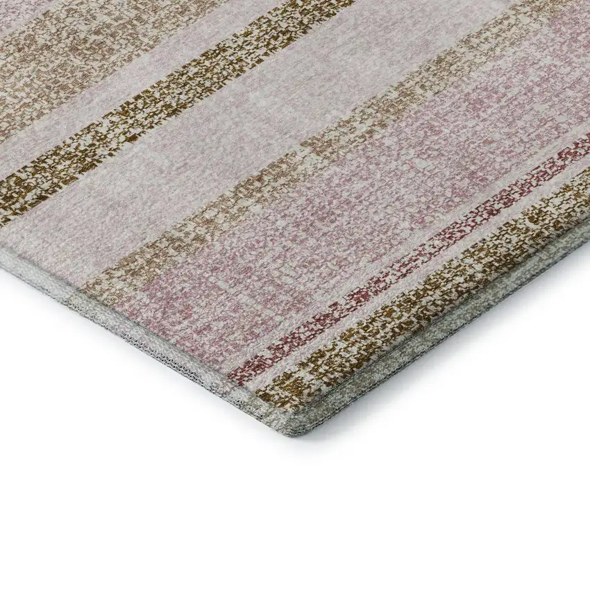 Pink And Beige Striped Washable Area Rug With UV Protection Photo 6